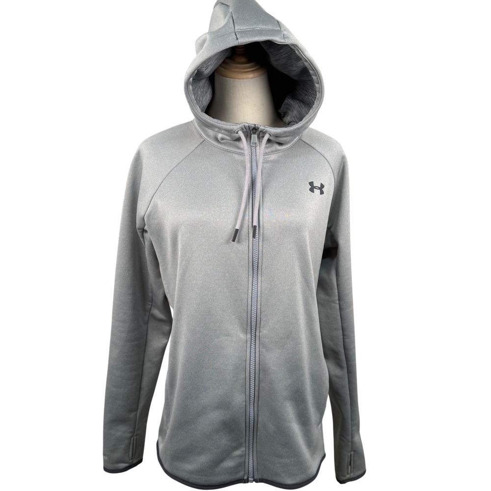 Retro Under‎ Armour M Full Zip Hoodie Gray ColdGear Storm1 Fleece Sporty Swacket